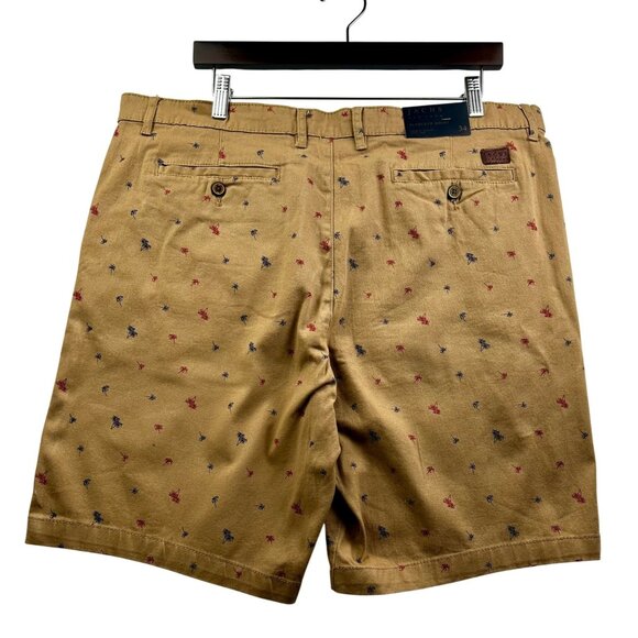JACHS NY‎ Men's Bleeker Shorts Tan Stretch Palm Tree Print Resortwear Sz 34 - Picture 3 of 6